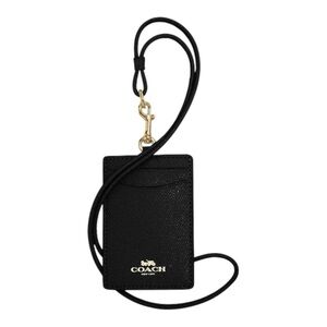 Retail $68 Coach ID Lanyard Black Crossgrain Leather Card Holder –NWT